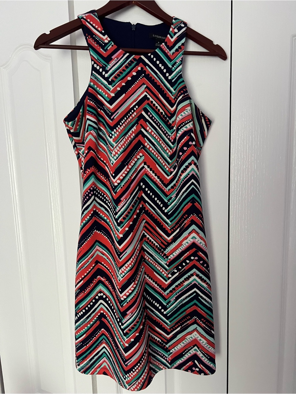Liverpool Navy, Coral & Mint Chevron Shift Dress